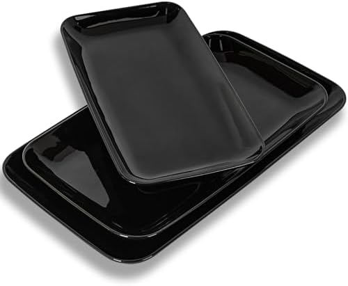 DELLING Large Serving Platter Set of 3, 16/14/12 Inch Porcelain Serving Trays for Party - Black Ceramic Rectangular Platters for Entertaining,Platter for Thanksgiving Christmas, Dishwasher Oven Safe