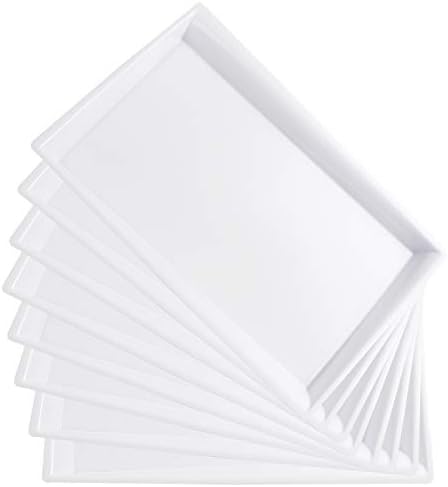I00000 8 Pack White Plastic Serving Tray, 15" x 10" Rectangle Food Trays, Disposable Serving Platter for Parties, Internal Inclined Design Perfect for Weddings and Party