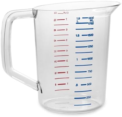 Rubbermaid Commercial Products Bouncer Clear Measuring Cup, 8-Cup/2-Quart, Clear, Strong Food Grade, Easy Read for Liquid/Dry Ingredients, for Home/Professional Kitchen