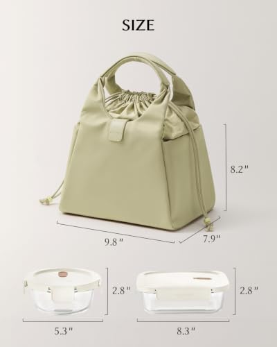EACHY Insulated Lunch Bag for Women, Upgraded 13L Large Capacity Lunch Box, Stylish Drawstring Tote with Stain-Resistant Wipe-Clean Lining, Thermal Cooler Carrier for Work, Nursing and Commute