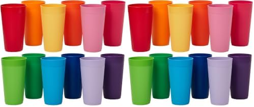 US Acrylic Newport 24-Pack Unbreakable Plastic Cups (20 ounces) 12 Assorted Bright Colors, BPA Free drinking glasses, Dishwasher Safe tumblers for Parties, Camping, & Everyday Use