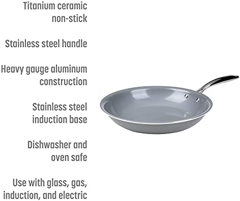 Goodful Ceramic Nonstick 11 Inch Frying Pan, Dishwasher Safe Pots and Pans, Comfort Grip Stainless Steel Handle, Skillet Made without PFOA, Gray