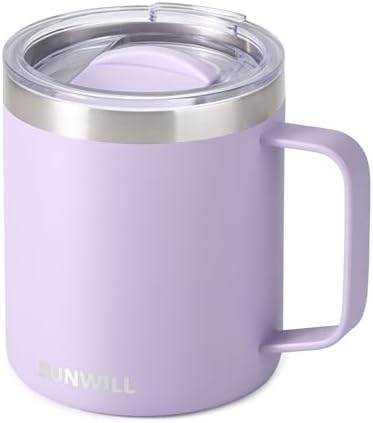 SUNWILL Travel Coffee Mug with Lid, Insulated Tumbler with Handle, 14 oz Stainless Steel Cup for Home, Office, Camping, Powder Coated Orchid