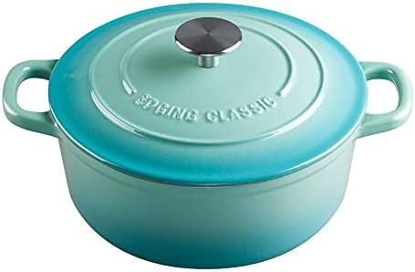EDGING CASTING Enameled Cast Iron Covered 5.5 Quart Dutch Oven with Dual Handle for Bread Baking, Dutch Ovens with Lid, Peacock Blue