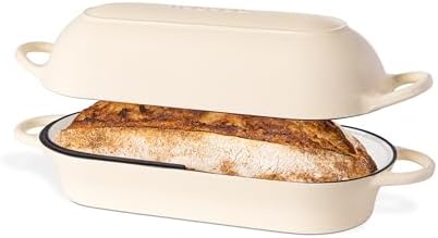 Enamelled Cast Iron Bread Loaf Pot – Dutch Oven For Sourdough Bread Baking – Oven Safe Non Stick Bread Pot – Rectangular, Cream, 34cm x 16cm – by Nuovva
