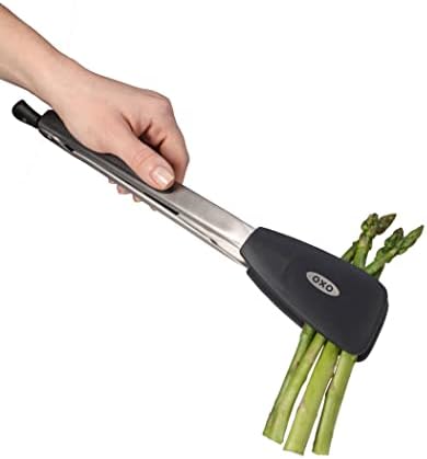 OXO Good Grips Large Silicone Flexible Turner, Stainless Steel & Good Grips Silicone Flexible Tongs Stainless,Black,