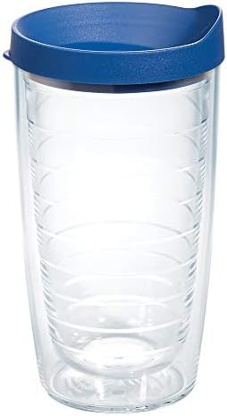 Tervis Clear & Colorful Lidded Made in USA Double Walled Insulated Tumbler Travel Cup Keeps Drinks Cold & Hot, 16oz, Blue Lid