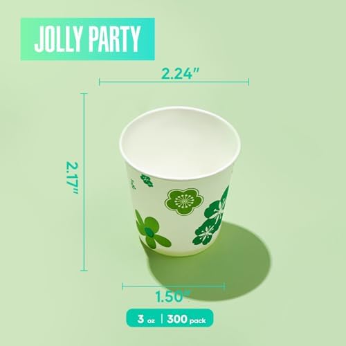 JOLLY PARTY 300 Pack Paper Cups 3oz Disposable Bathroom Cups Mouthwash Cups