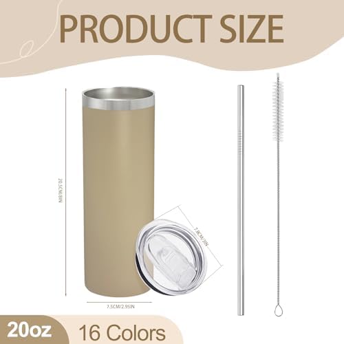 YOUKE OLA 32 Pack Stainless Steel Skinny Tumblers Bulk Straight Double Wall Powder Coated Insulated Tumbler with Lid and Straw for Laser Engrave, DIY Gift, 20oz Mix Colors