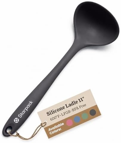 Starpack 'Ladle of Love' Premium Silicone Ladle Spoon 11" - Soup Ladles High Heat Resistant to 600°F - Kitchen Laldes for Serving - Non Stick Silicone Ladles - LFGB Grade Rubber Cooking Spoon - Gray