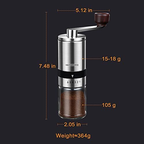Manual Coffee Grinder with 6 Adjustable Coarseness Settings, Hand Crank Coffee Mill with Ceramic Burr for Espresso Beans, French Press, Pour Over, Drip Coffee – Rustproof, Non-Dulling