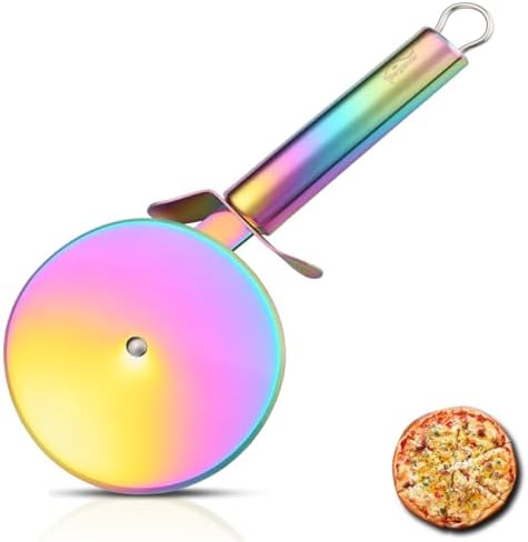 Berglander Pizza Wheel, Rainbow Titanium Plating Stainless Steel Pizza Cutter, Super Sharp Pizza Slicer With Titanium Colorful Plating, Pastry Cutter, Easy to Clean And Stored
