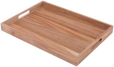 Wooden Serving Tray with Handles (17 Inches) – Decorative Serving Trays Platter for Breakfast in Bed, Lunch, Dinner,Ottoman, Appetizers, Patio, BBQ,Coffee Table, Party (Acacia)