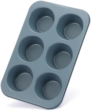 Monfish Muffin Pan 6 Jumbo Cup Carbon Steel Haze Blue non Stick Coating Muffin cupcake Tin 3.5inch cup Roy blue