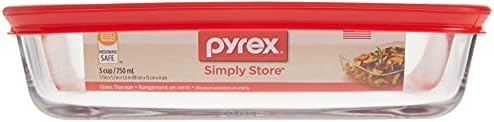 Pyrex 3-Cup Single Rectangular Glass Food Storage Container with Lid, Non-Toxic, BPA-Free Lid, Tempered Non-Pourous Glass, Microwave, Dishwasher, Freezer and Oven Safe, Red