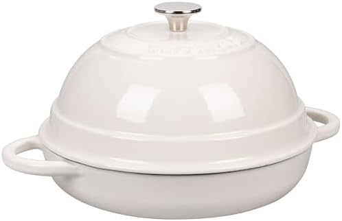VORRINGARD Cast Iron Enameled Dutch Oven Pot with Lid for Bread Baking, Bread Oven, 6 Quart, White