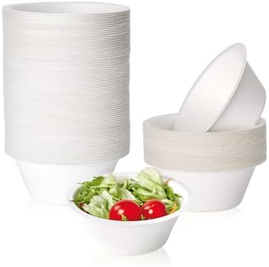 ECOLipak 150 Pack 8 oz Compostable Paper Bowls Disposable, White