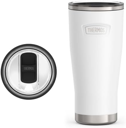 THERMOS Icon Series 24oz Stainless Steel Tumbler with Slide Lock Lid, Leakproof, Fits Cupholder, Dishwasher Safe, Griptec™ Non‑Slip Base, Keeps Drinks Hot 6 Hrs/Cold 22 Hrs, Snow