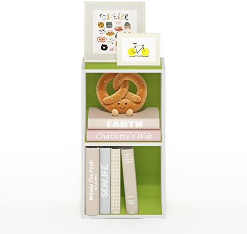 Furinno PASIR Book Shelf, 2-Tier Modern Bookshelf, Open Shelves Bookcase 9 x 12 x 21, Easy Assembly, for Living Room, Bedroom, Home Office, Green/White