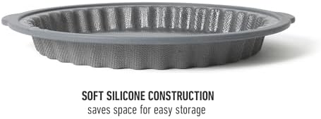Calphalon Omni 10-Inch Pie Pan, Tart Pan, Silicone Bakeware with GlassFlex Technology and Micro-Woven Glass Core for Even Heating, Flexible Nonstick Round Baking Pan for Pies & Tarts (Grey)