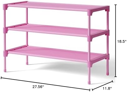 Kitsure Shoe Rack - Non-Woven Shoe Rack Shelf, 27.5" Wide - 3 Tier, Pink