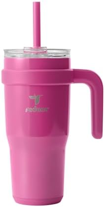 REDUCE 24 oz Stainless Steel Tumbler with Handle - Dual-Wall Vacuum Insulated Travel Mug, Sweat-Proof Lid & Reusable Straw - Keeps Drinks Cold for 24 Hrs, Fits Cupholders, Dishwasher Safe - Sangria
