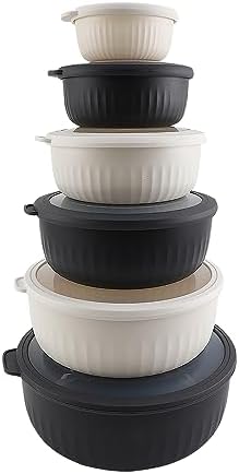 COOK WITH COLOR Prep Bowls with Lids- Wide and Deep Nesting Plastic Small Mixing Bowl Set with Lids, 12 Piece Set - Wide Bowls, Speckled Black