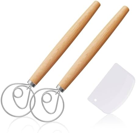2‑Pack 13‑Inch Danish Dough Whisk, Sourdough Baking Starter Kit