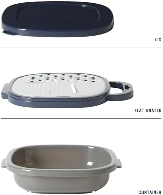 Oster Bluemarine Flat Grater Set – Stainless Steel Food Grater with Storage Container and Lid, Compact Kitchen Tool for Cheese, Veggies, Carrots