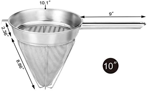New Star Foodservice Chinois Mesh Strainer, Stainless Steel, Reinforced, Extra Fine Mesh, 10-Inch