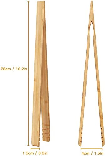 DUJEN 2 Pieces Bamboo Toast Tongs, 10.2 Inches Long Wood Toaster Tongs with Anti-slip Design, Tongs for Cooking with Cooking Oil Coating