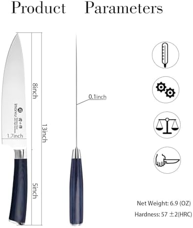 imarku 8 Inch Japanese High Carbon Gyutou Chef Knife, Blue Pakkawood Handle