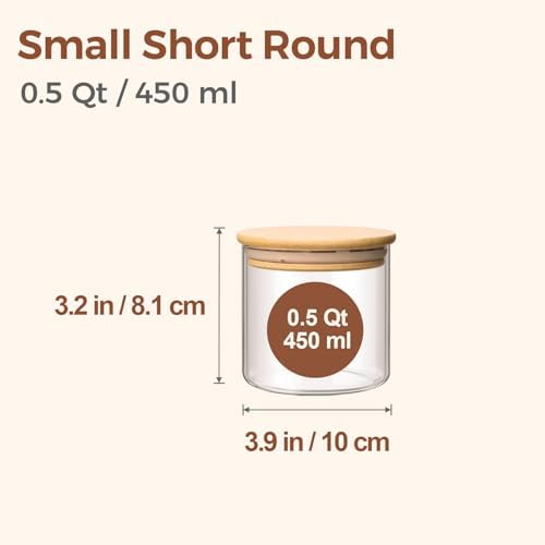 ComSaf Glass Storage Containers with Lids 0.5 Qt, 9 Pack Small Glass Jars