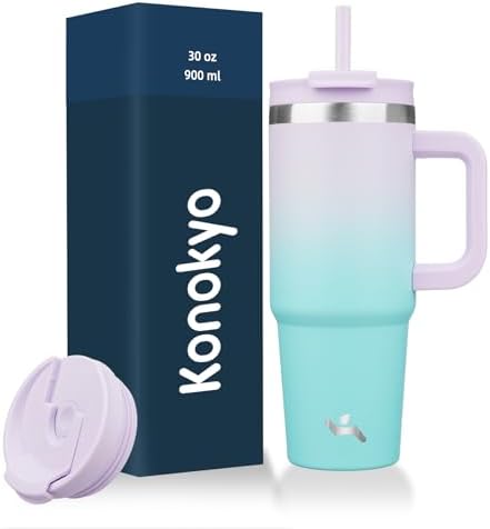 Konokyo 30 oz Insulated Tumbler Water Bottle with Handle, Straw Lid
