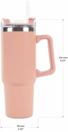 Envie 30 oz Tumbler Mug with Lid and Straw, Reusable Insulated Stainless Steel Tumbler with Handle for Iced & Hot Beverages, Blush Pink