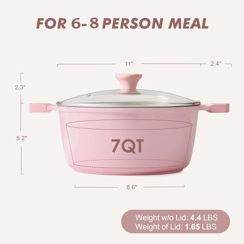 SENSARTE Ceramic Nonstick Stock Pot with Lid, 7 Quart, Pink