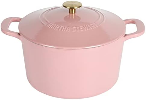 MARTHA STEWART Gatwick 7-Quart Enamel Cast Iron Dutch Oven Pot with Lid – Pink – Heavy-Duty Dutch Oven for Slow Cooking, Braising & Baking