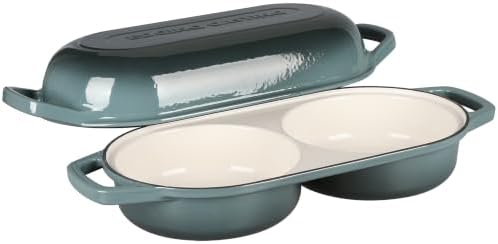 EDGING CASTING Enameled Cast Iron Double Bread Dutch Oven, Slateblue