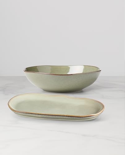 Oneida Organic Shades Sage Green Stoneware 2-Piece Serving Platter Set