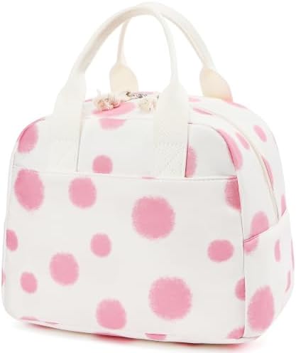 LOVELYWIND Lunch Box for Women, Insulated Lunch Bag, Pink Dot Tote