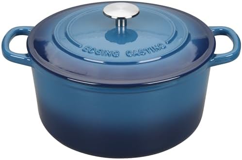 EDGING CASTING Enameled Cast Iron Dutch Oven with Sourdough Bread Baking Kit, Bread Dutch Oven with Lid, Includes Proofing Basket & Baking Tools, 5qt, Lake Blue