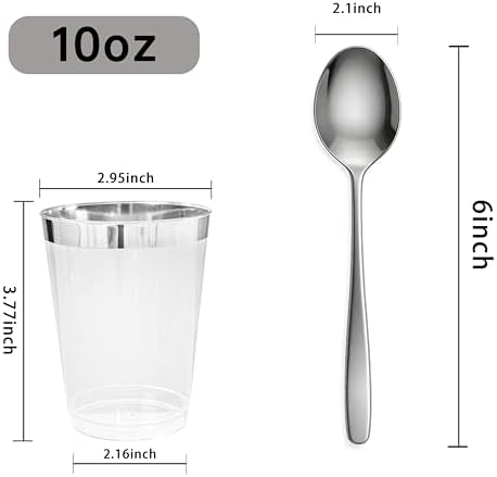 I00000 200PCS Silver Plastic Cups, 10 OZ Disposable Clear Plastic Cups