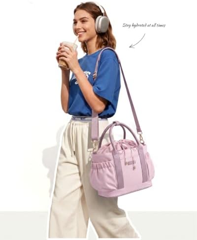 LOVEVOOK Drawstring Insulated Lunch Bag Women,Adult Lunch Box,Pink