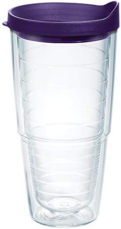 Tervis Clear & Colorful Lidded Made in USA Double Walled Insulated Tumbler Travel Cup Keeps Drinks Cold & Hot, 24oz, Royal Purple Lid