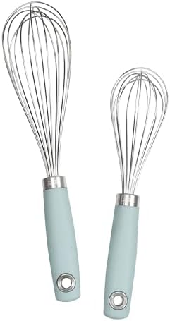 Tovolo Wire Whisk Set of 2 for Baking Cooking Mixing Whisking, 10” & 12” Inch Stainless Steel Wire Kitchen Whisk Set Balloon Design Sturdy Comfort Grip Handle BPA Free Dishwasher Safe, Blue Haze