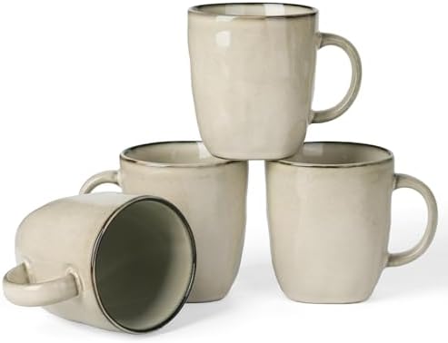 famiware Coffee Mugs Set of 4, Ocean Square 13oz Coffee Cup Set with Handle