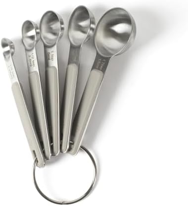 Calphalon Prime Measuring Spoons, 5-Piece Stainless Steel Measuring Spoon Set with Taupe Silicone Handles, Accurate Kitchen Measuring Tools for Spices, Baking & Small Portions