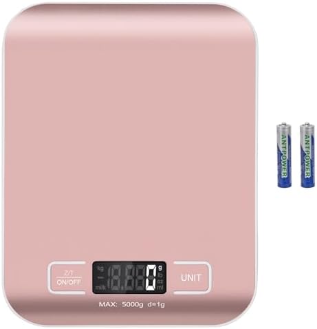 Digital Shipping Scale,Stainless Steel Panel, Accurate Portable Postal Scale for Packages, Small Business,Kitchen, Food, Handmade, Liquids, and Boutique (Rose Gold Battery(5kg/1g))