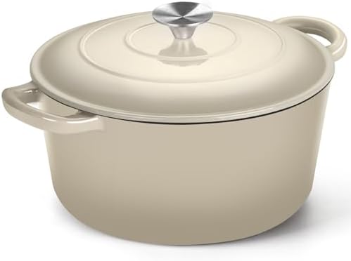 P&P CHEF 6QT Enameled Dutch Oven, Dutch Oven Pot for Bread Baking, Khaki