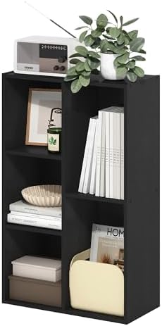 Furinno LUDER Book Shelf, 5-Cube Bookshelf, Reversible Bookcase, 9.4 x 19.5 x 31.5, Easy Assembly, for Living Room, Bedroom, Home Office, Blackwood